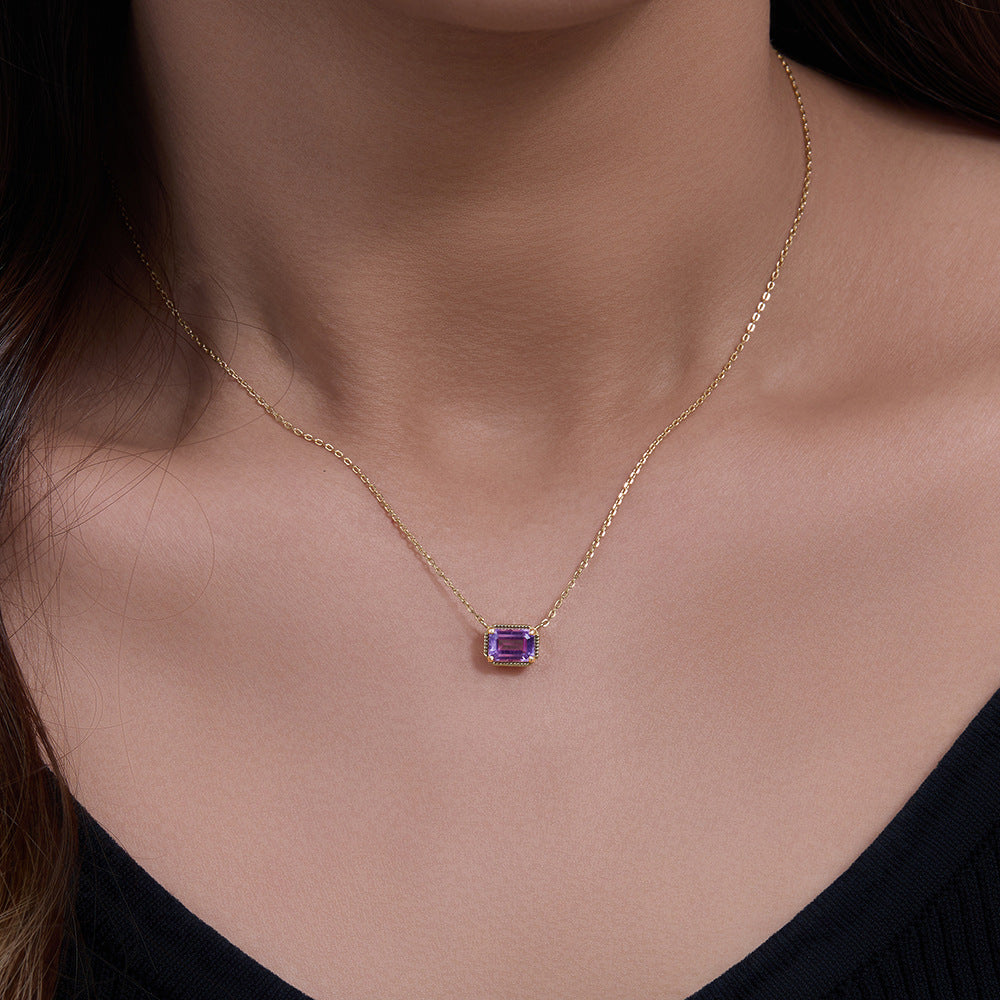925 Sterling Silver Purple Amethyst Pendant Necklace, Minimalist High-End Jewelry