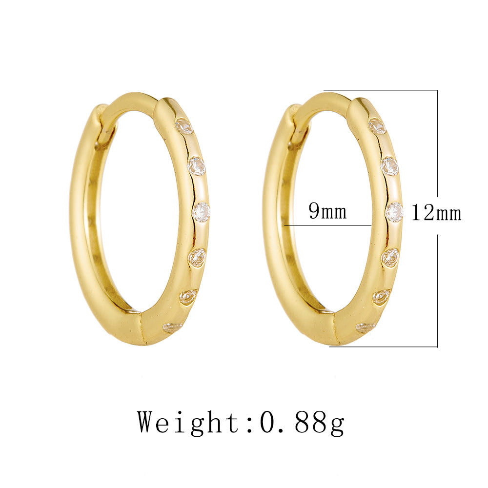 925 Sterling Silver Geometric Pave Zirconia Huggie Earrings, Minimalist High-End Jewelry