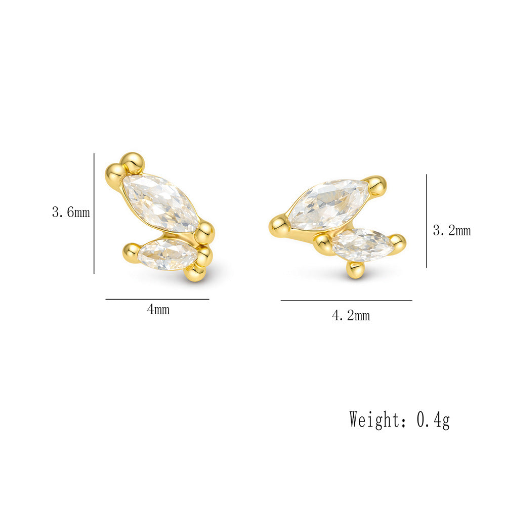925 Sterling Silver Minimalist Marquise Zirconia Stud Earrings, Dainty Petite High-End Jewelry