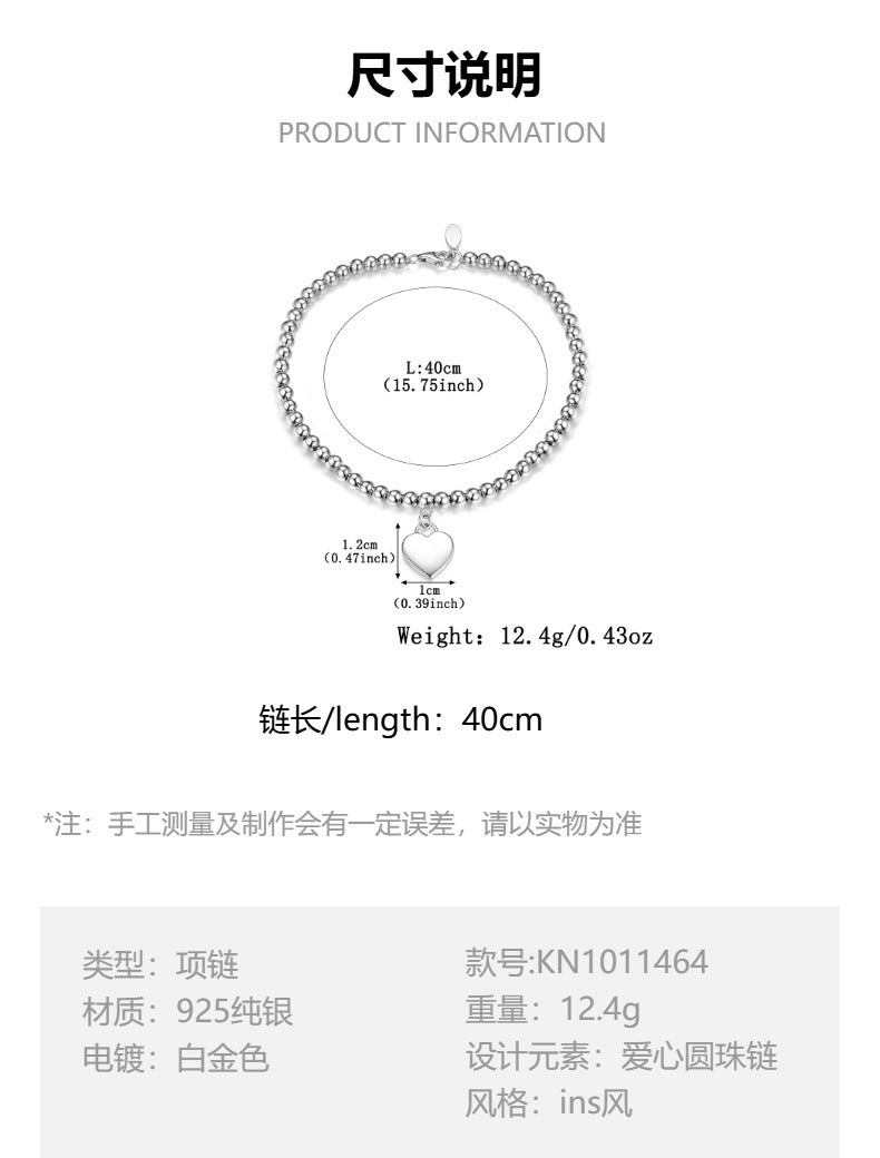 Heart Beaded Bracelet - 925 Silver Detailed Pendant Chain Wholesale