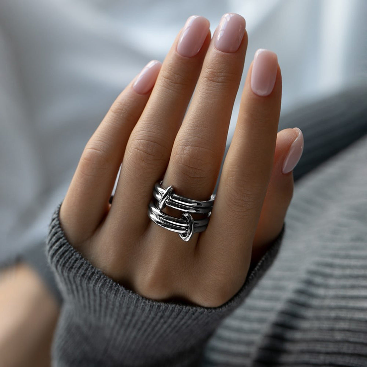 Geometric Double Ring - 925 Silver Minimalist Niche Finger Jewelry