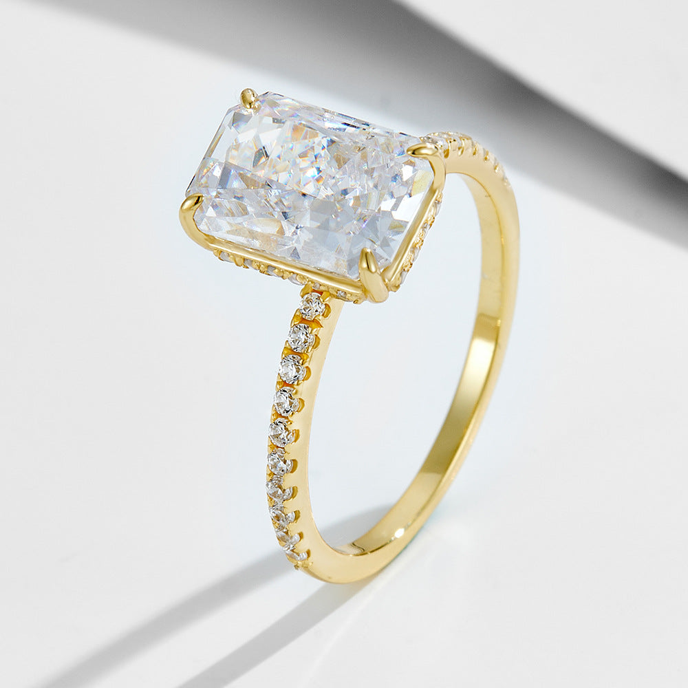 925 Sterling Silver 3.5 Carat Ice-Crushed Carbon Diamond Ring, 710mm Radiant Cut Luxury Jewelry