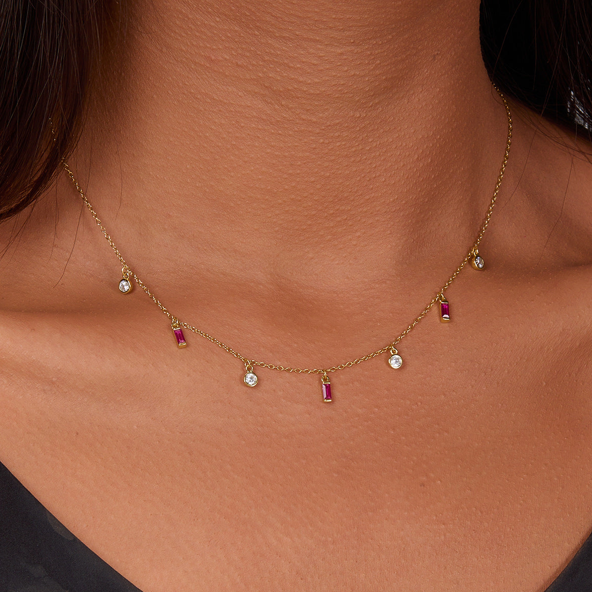 Geometric Fringe Necklace - S925 Silver Square Circle Layered Chain