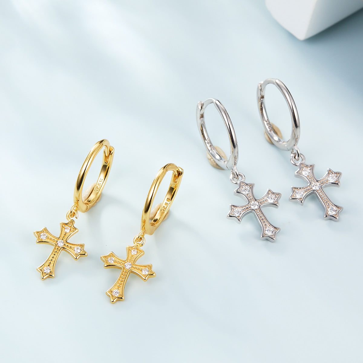 Micro-Inlaid Cross Earrings - S925 Sterling Silver Fashion Personalized Jewelry