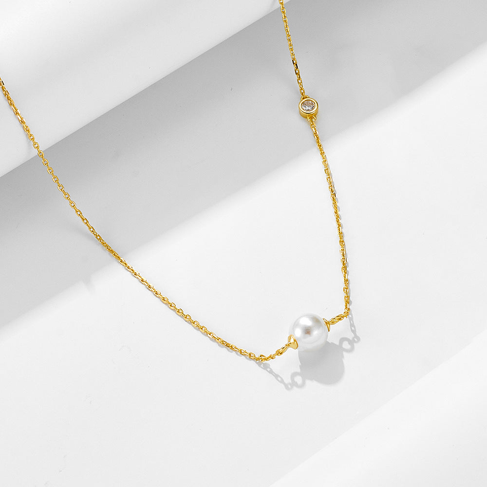 S925 Silver Elegant Solitaire Pearl Choker - Versatile Aesthetic Clavicle Chain