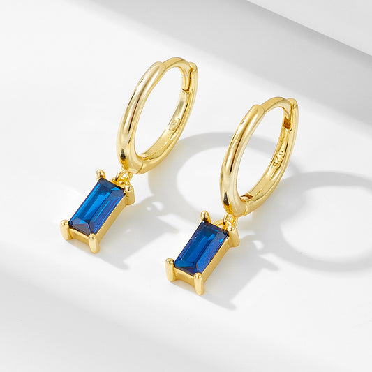 925 Sterling Silver Geometric Rectangular Zirconia Earrings, Minimalist Jewelry