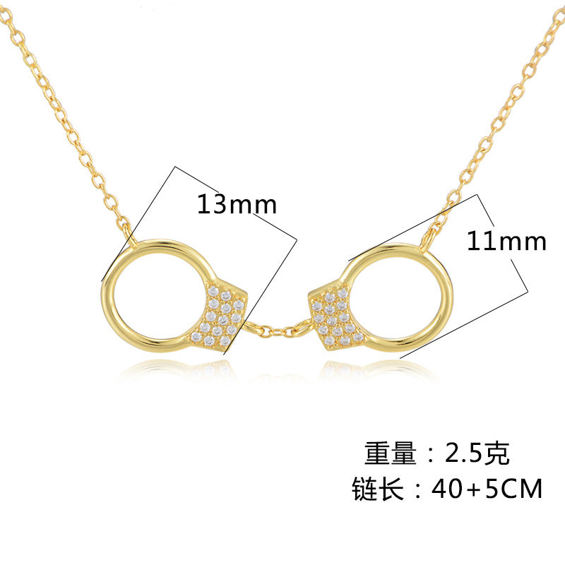925 Sterling Silver Handcuff Necklace, Sparkling Zirconia Pendant