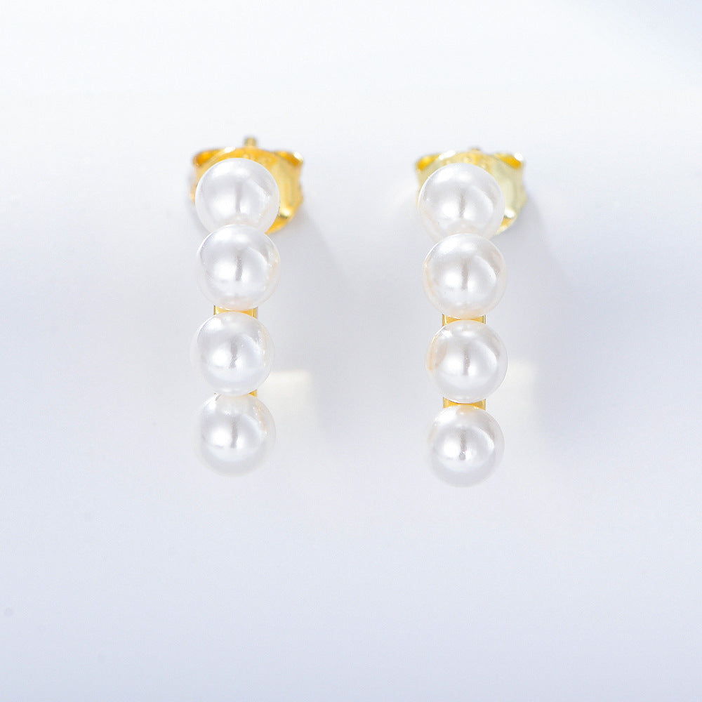 925 Sterling Silver Minimalist Pearl Stud Earrings, Elegant Classic Jewelry