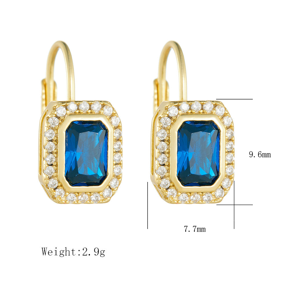 925 Sterling Silver 14K Gold Plated Square Zirconia Earrings, French Vintage Style High-End Luxury Jewelry