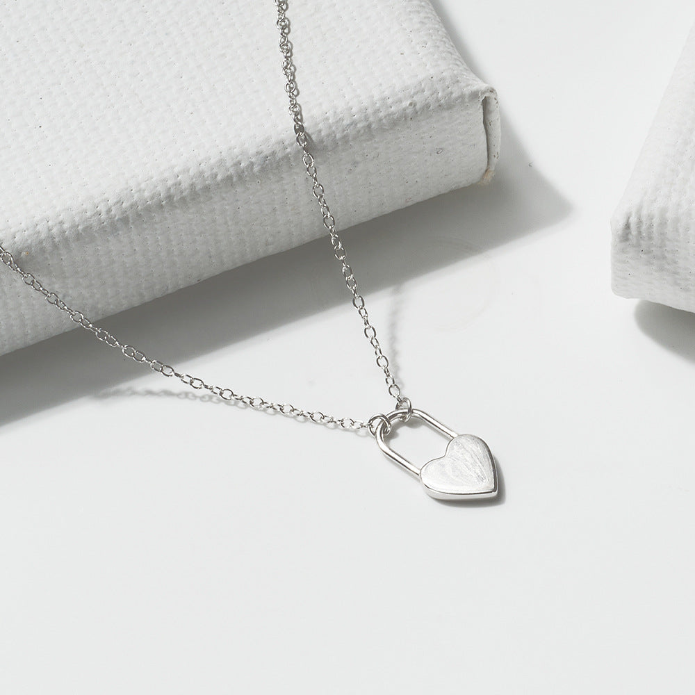 S925 Silver Modern Geometric Heart Padlock Choker - Elegant Ins Style Clavicle Chain