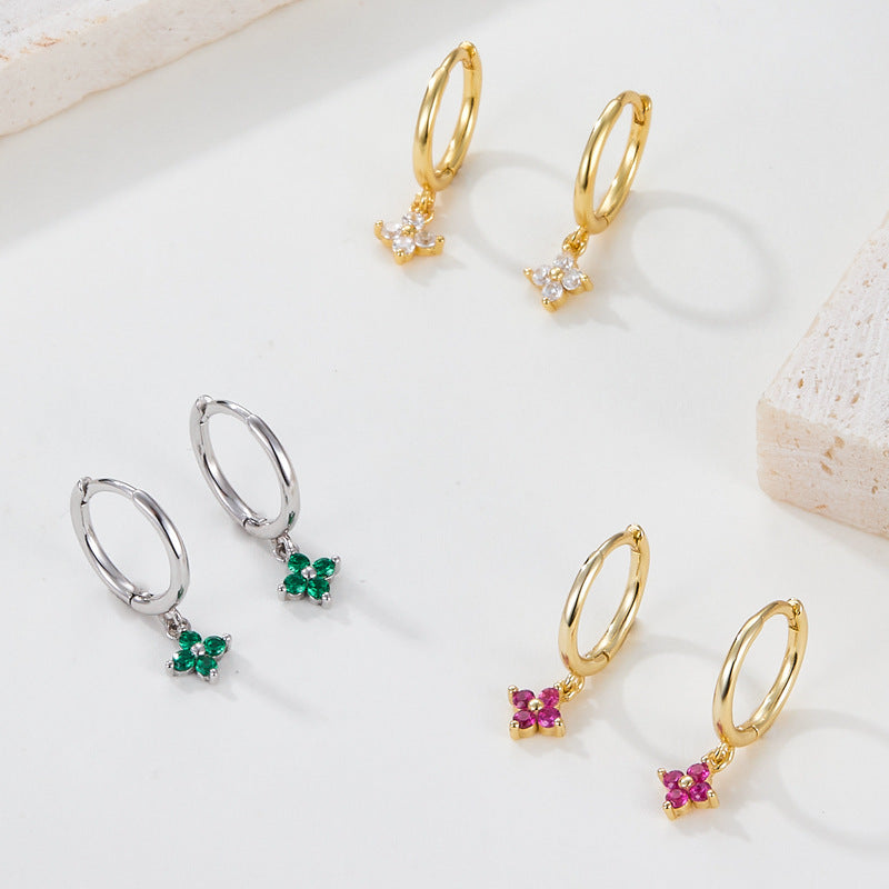Clover Earrings - 925 Silver Color Zircon Light Luxury Trending