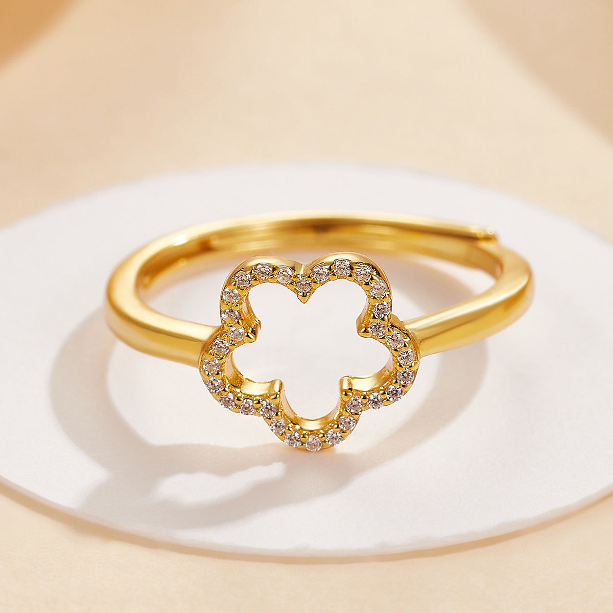Five-Petal Zircon Flower Ring - S925 Sterling Silver Adjustable Sweet Elegant