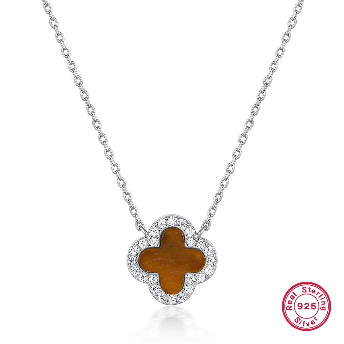 925 Sterling Silver Four-Leaf Clover Necklace | Zircon Inlaid Light Luxury Clavicle Chain for Women, Cross-Border Wholesale