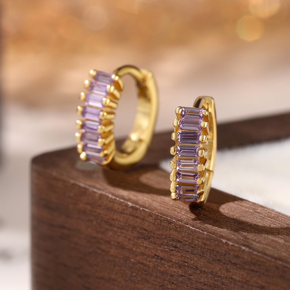 Color Zircon Hoop Earrings - 925 Silver Dopamine Niche Jewelry