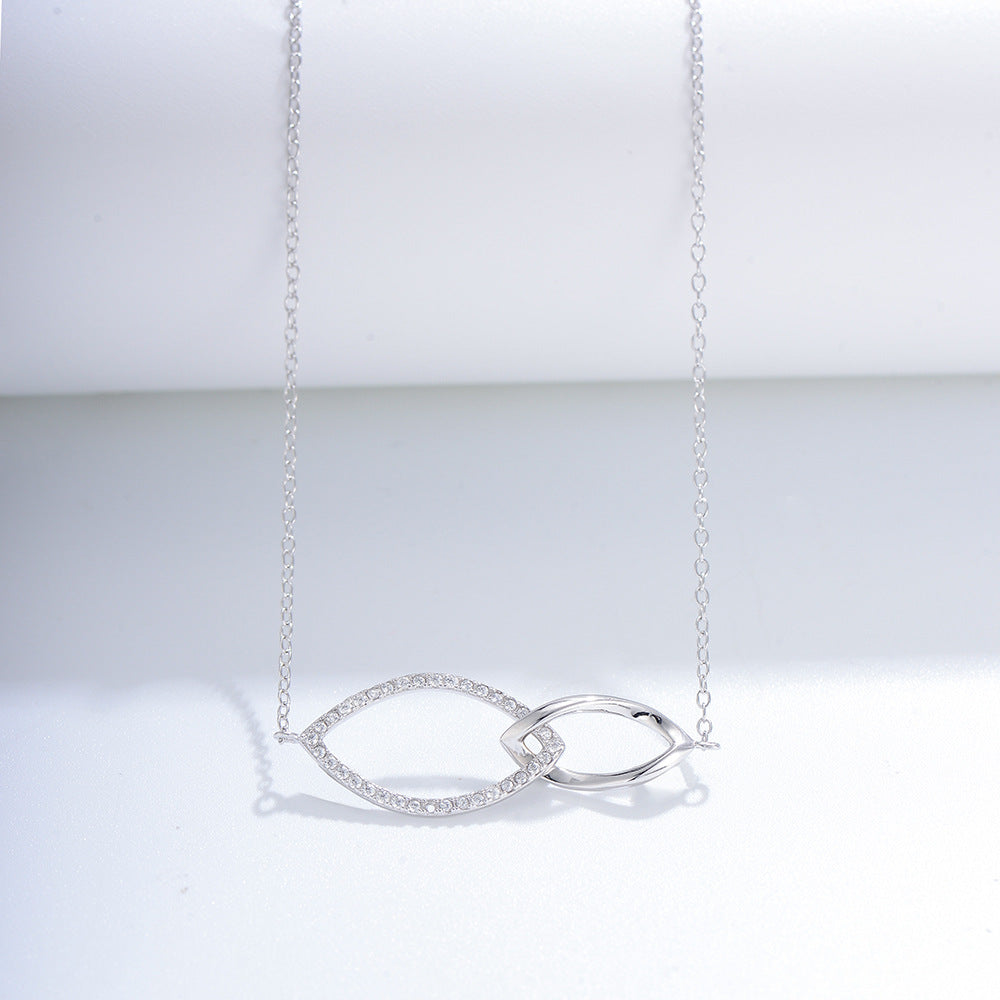 925 Sterling Silver Geometric Rhombus Interlocking Necklace, Sparkling Zirconia Jewelry
