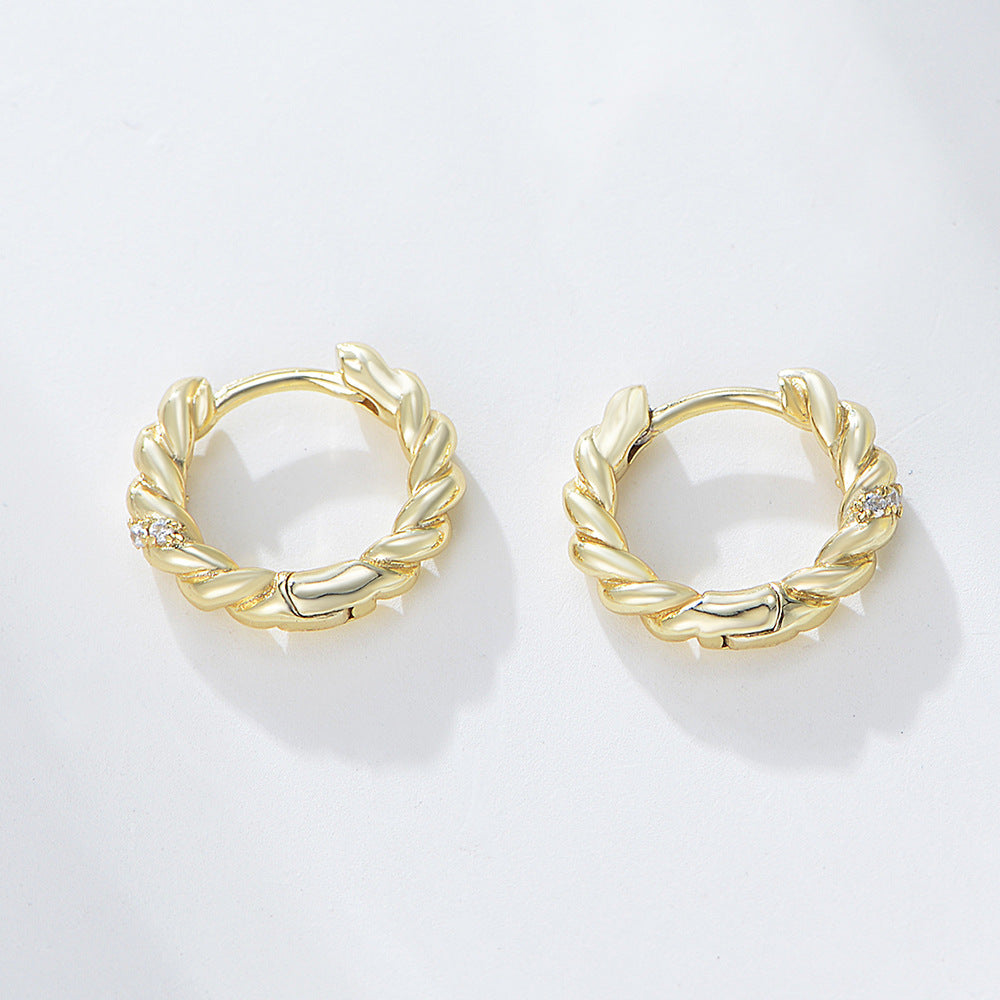 925 Sterling Silver Twisted Rope Hoop Earrings, Gold Plated Zirconia Huggie Hoops, Minimalist Geometric Ear Buckles, Hypoallergenic Jewelry for Women