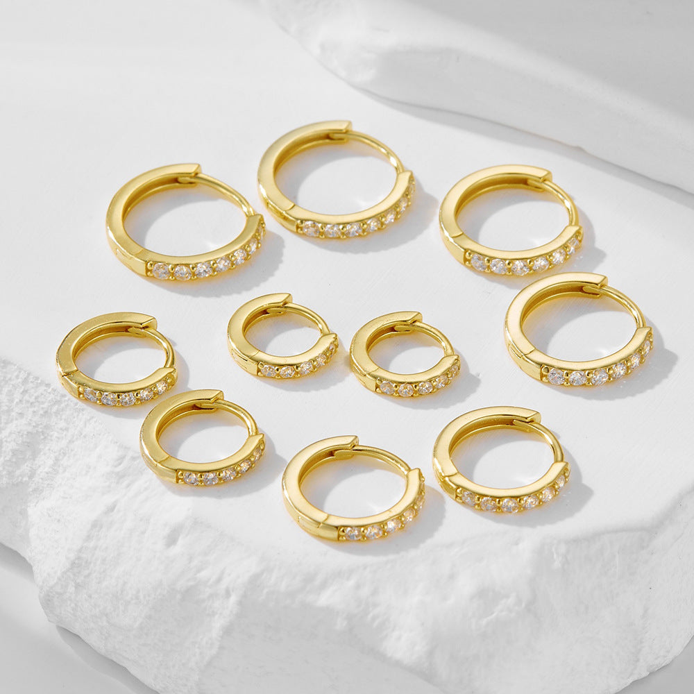 925 Sterling Silver Zirconia Huggie Hoop Earrings, Classic Round Geometric Cartilage Jewelry