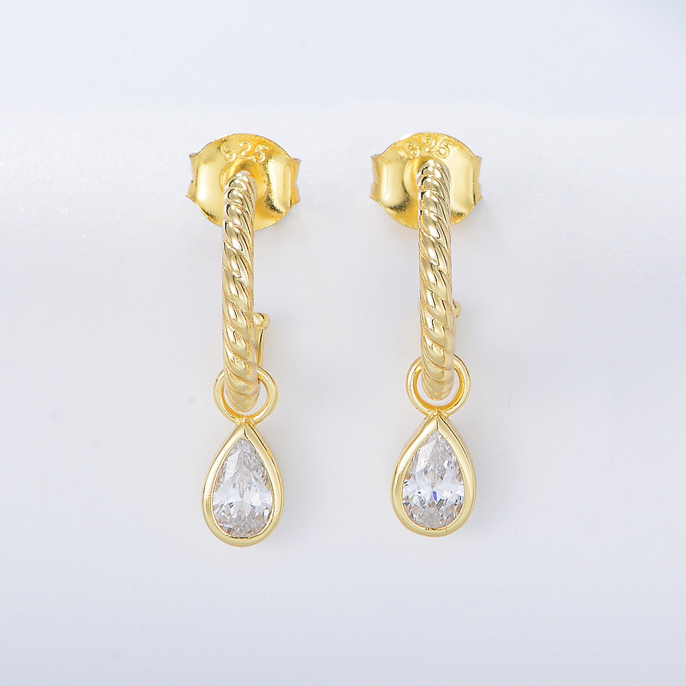 S925 Silver Classic C-Studs - Minimalist Teardrop Zirconia Earrings