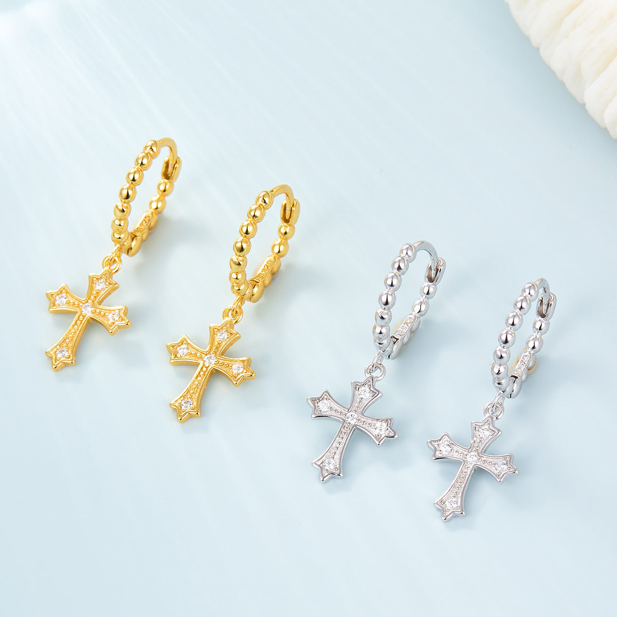 Micro-Inlaid Cross Earrings - S925 Sterling Silver Fashion Personalized Jewelry