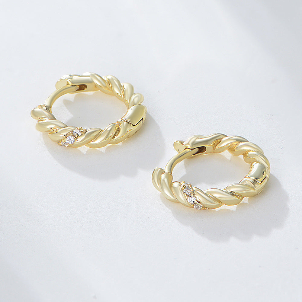 925 Sterling Silver Twisted Rope Hoop Earrings, Gold Plated Zirconia Huggie Hoops, Minimalist Geometric Ear Buckles, Hypoallergenic Jewelry for Women