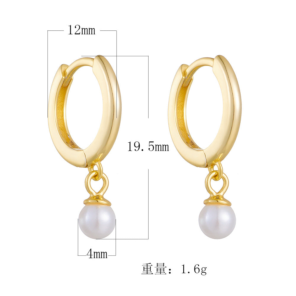 925 Silver Elegant Pearl Huggie Earrings - High-End French Vintage Style
