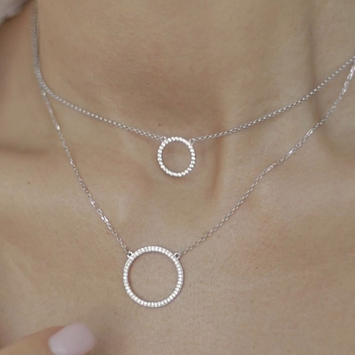 Zircon Circle Necklace Set - 925 Silver Geometric Layered Jewelry