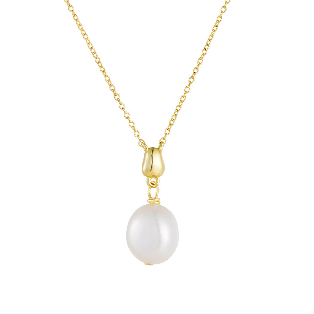 Sterling Silver Graceful Baroque Pearl Necklace for Women, Modern Aesthetic Accessory