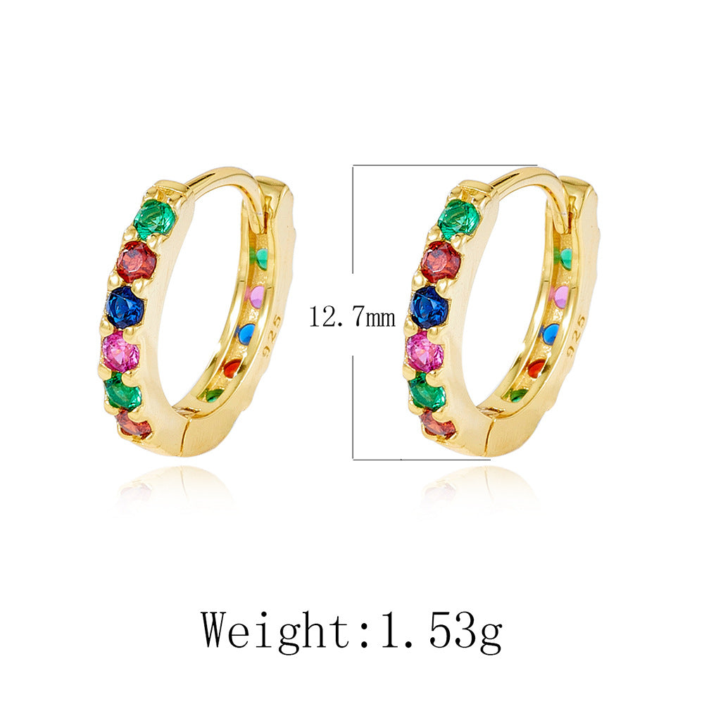 925 Sterling Silver Rainbow Zirconia Huggie Hoop Earrings