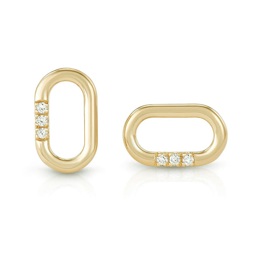 S925 Silver Sparkling Rectangular Oval Huggies - Modern Ins Style Aesthetic