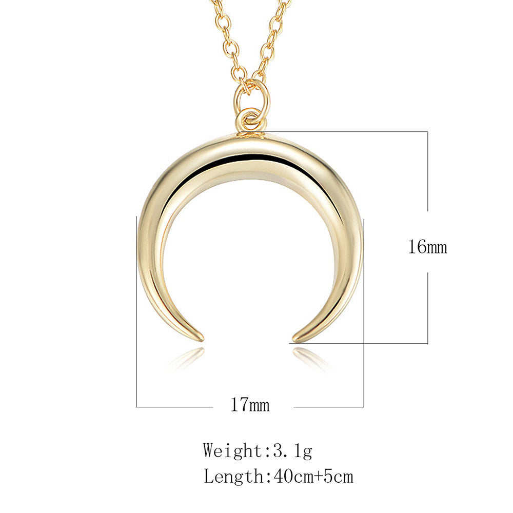 925 Sterling Silver Crescent Moon Necklace, Vintage Horn Pendant