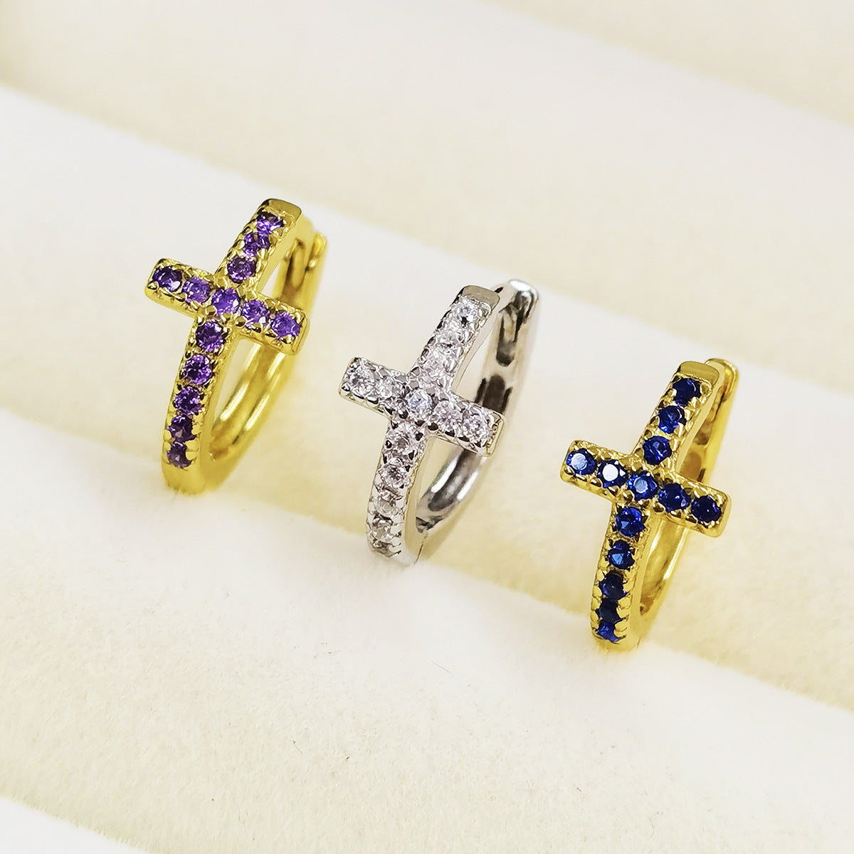 Cross Ear Cuffs - S925 Sterling Silver Dense Zircon Punk Retro Accessories