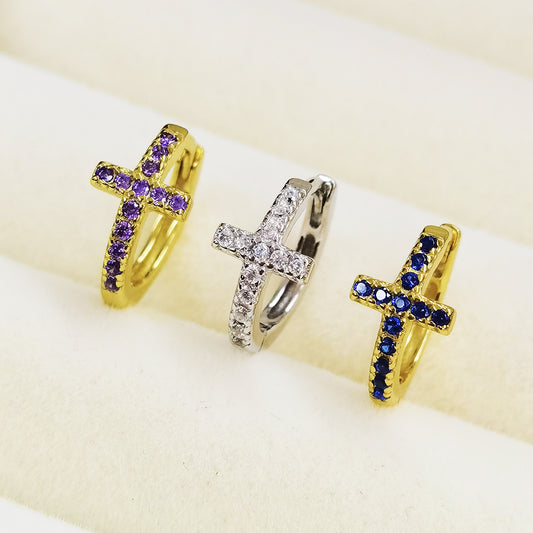 Cross Ear Cuffs - S925 Sterling Silver Dense Zircon Punk Retro Accessories