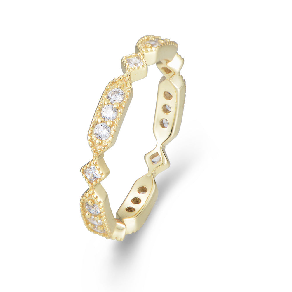 925 Sterling Silver Single Row Pave Zirconia Ring, Minimalist Stackable Jewelry