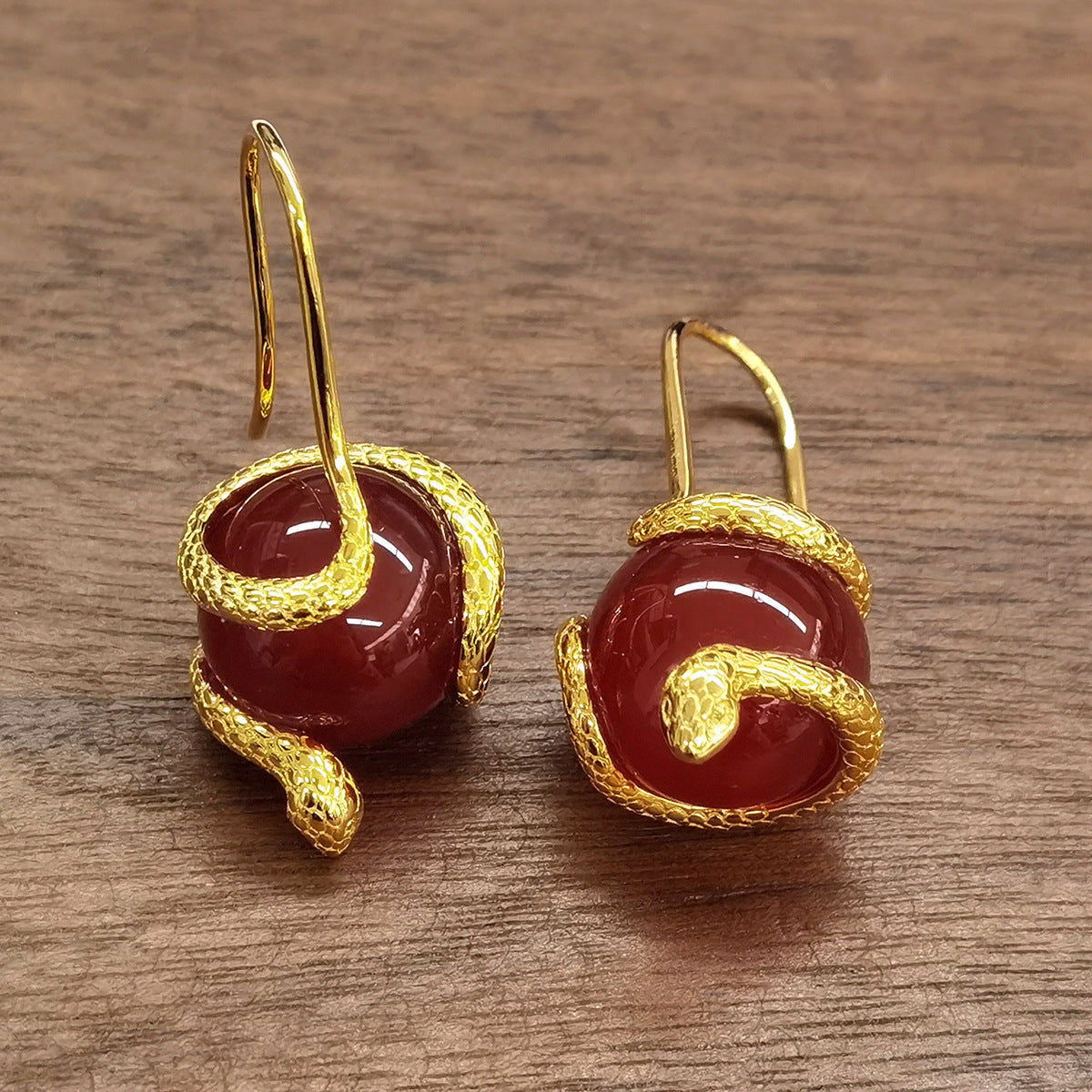 Serpentine Agate Ear Hooks - S925 Silver Retro High-End Banquet Earrings