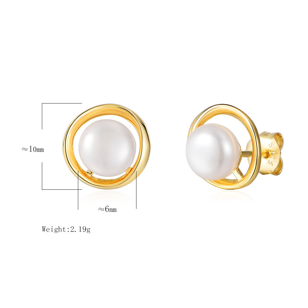 Sterling Silver Timeless Natural Pearl Stud Earrings for Women, High-End Versatile Accessory