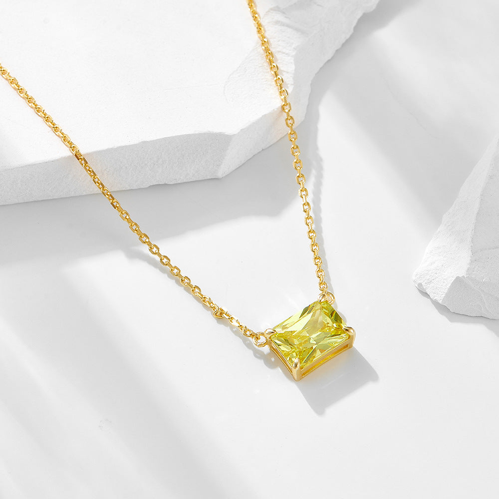 925 Sterling Silver Rectangular Zirconia Pendant Necklace, Minimalist Light Luxury High-End Clavicle Chain