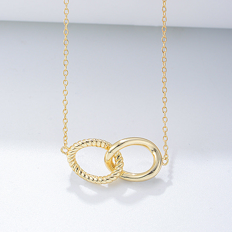 925 Sterling Silver Geometric Twisted Double Ring Necklace, Interlocking Circle Jewelry