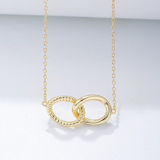 925 Sterling Silver Geometric Twisted Double Ring Necklace, Interlocking Circle Jewelry