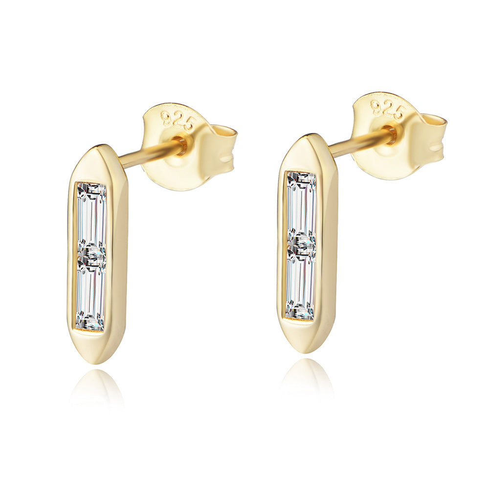 925 Sterling Silver Geometric Bar Stud Earrings, Sparkling Zirconia Jewelry