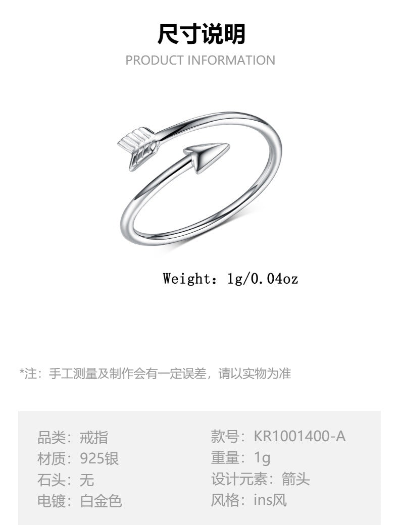 Arrow Zircon Ring - 925 Silver Adjustable Light Luxury Wholesale