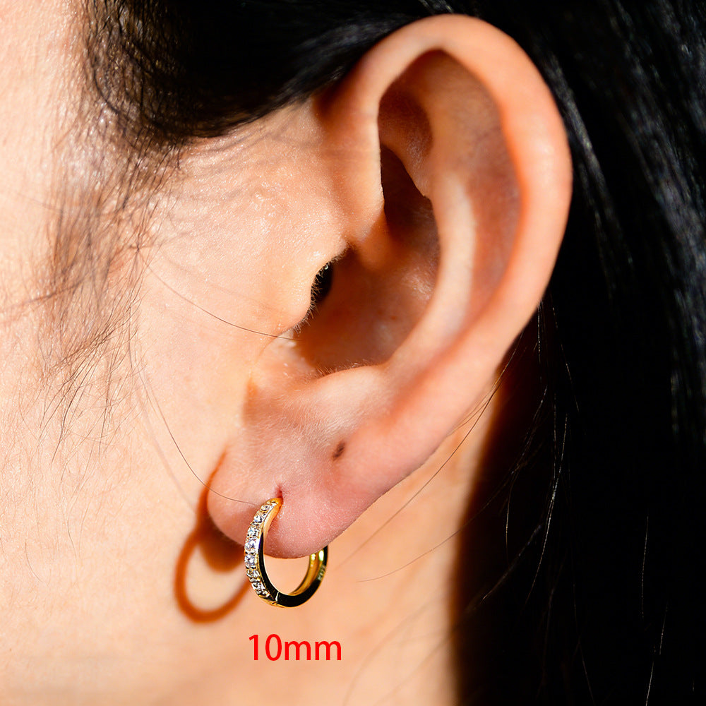 925 Sterling Silver Zirconia Huggie Hoop Earrings, Classic Round Geometric Cartilage Jewelry