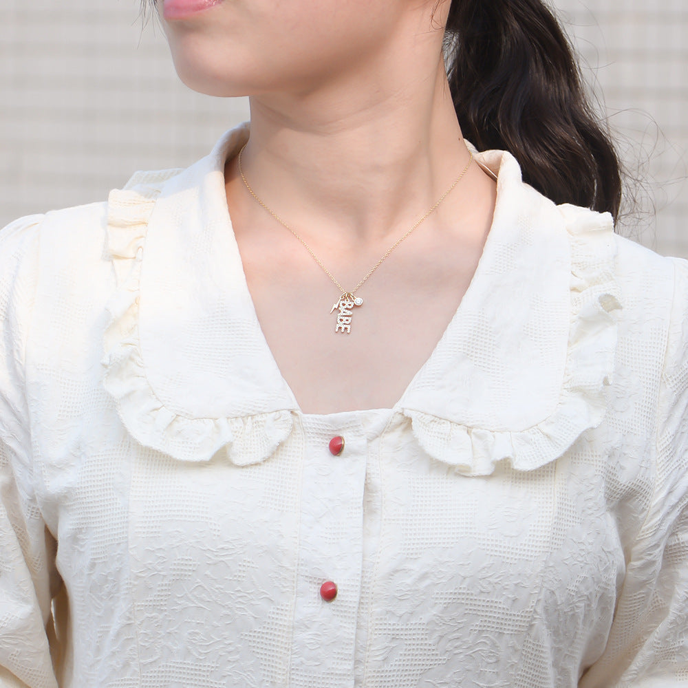 925 Sterling Silver BABE Letter Necklace, Zirconia Alphabet Pendant