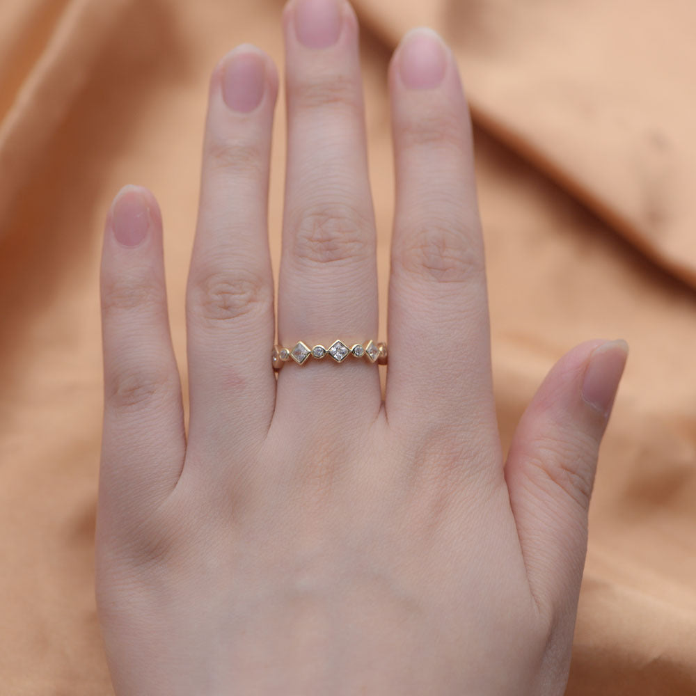 Sterling Silver Sparkling Geometric Rhombus Eternity Ring for Women, Elegant Versatile Jewelry