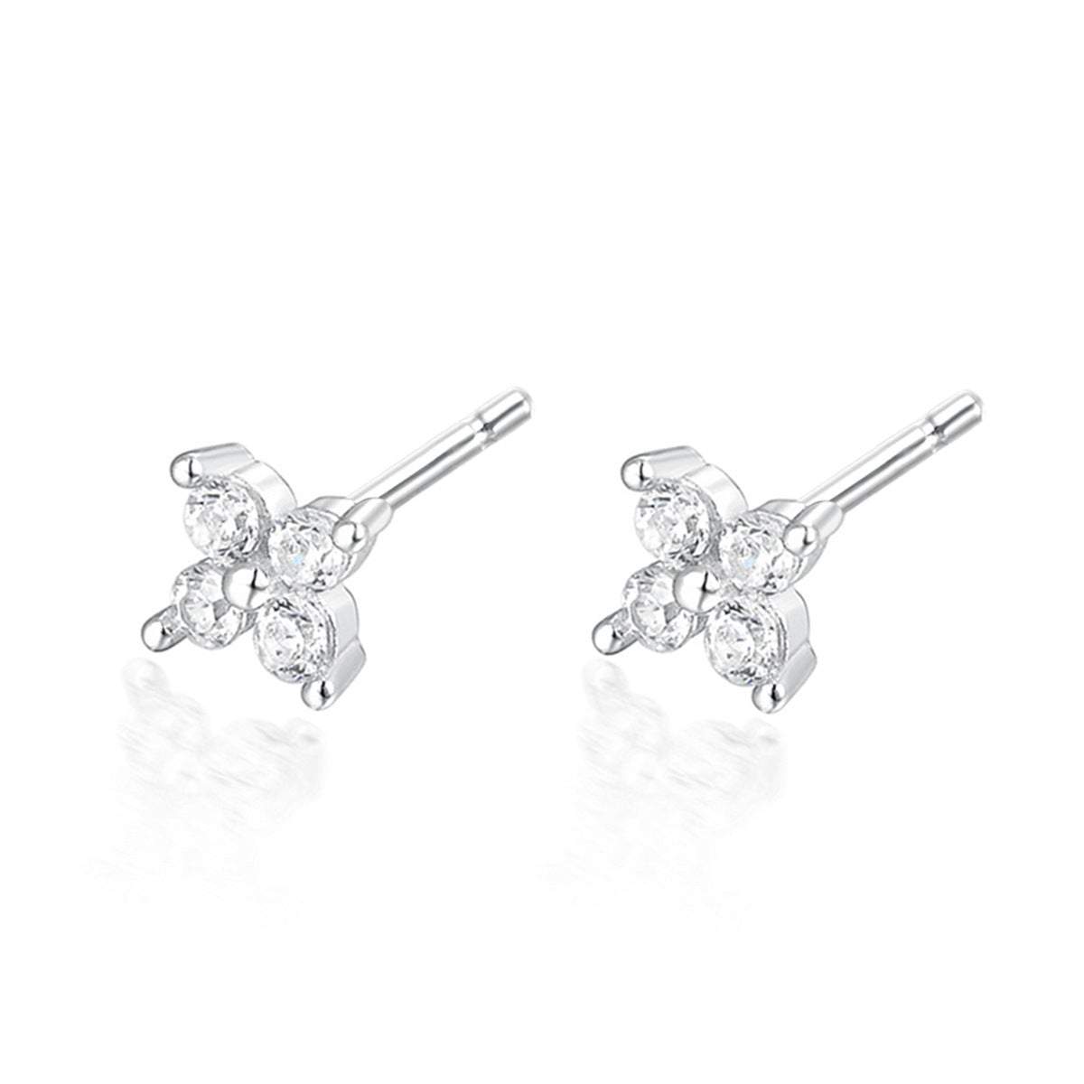 Vintage Floral Stud Earrings - S925 Solid Sterling Silver Zircon Ear Jewelry