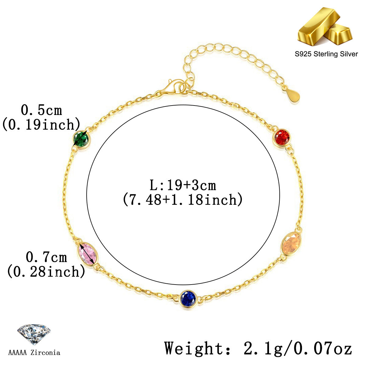 Rainbow Zircon Bracelet - S925 Silver Sweet Youthful Niche Design