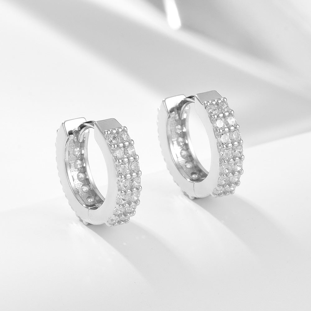 925 Sterling Silver Double Row Zirconia Huggie Hoops, Micro-Pave Small Hoop Earrings for Women, Minimalist Geometric Ear Buckles