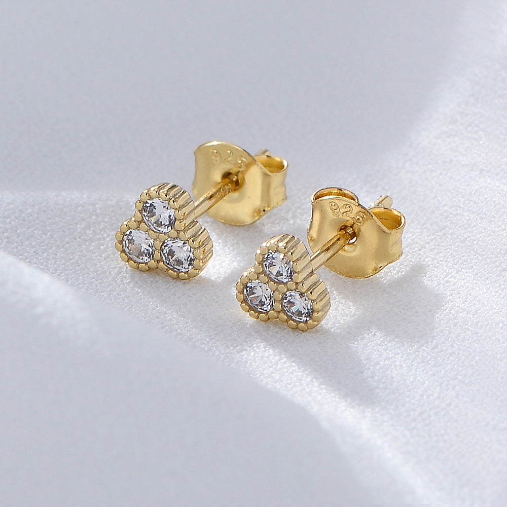 925 Sterling Silver Geometric Stud Earrings, Pave Zirconia Jewelry