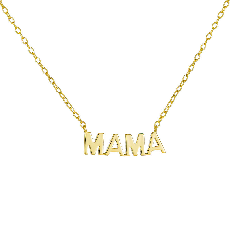 925 Sterling Silver 14K Gold Plated MAMA Letter Pendant Necklace, Minimalist Mother's Day Jewelry