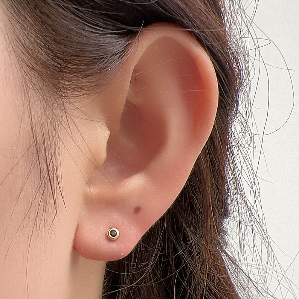 Sterling Silver Dainty Black Nano Stone Stud Earrings for Women, Modern Chic Accessory