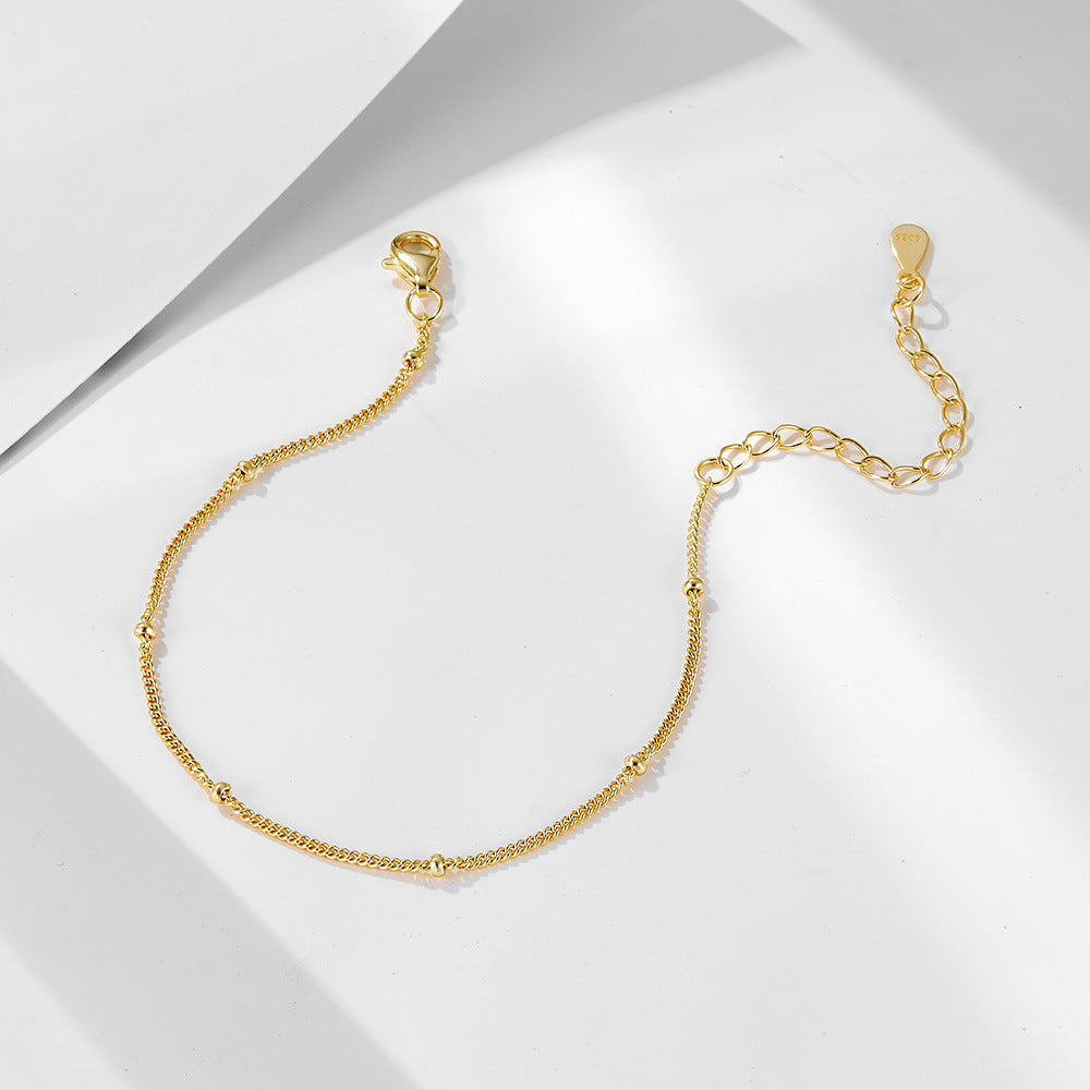 925 Sterling Silver Dainty Bead Chain Bracelet, Minimalist Petite Layering High-End Design Jewelry